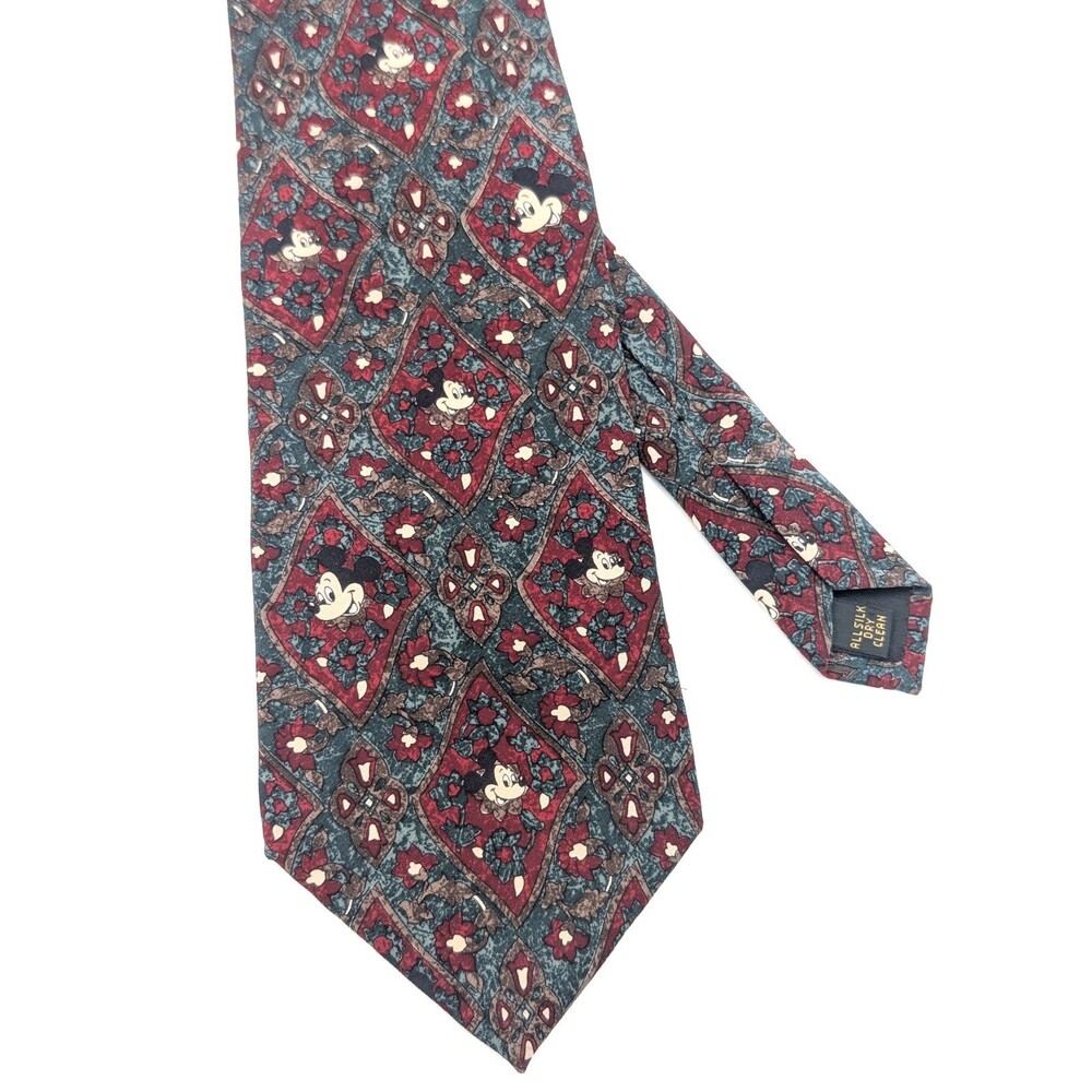 Disney Originals Vintage Maroon Mickey Mouse Character All Silk Neck Tie